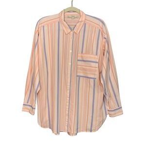LOFT Petites Orange Blue Stripe Button Up Shirt Long Sleeve Casual Womens LP